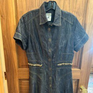 Féraud Paris Women's Denim Button-Up Dress with Chain Detail - Size US 6
